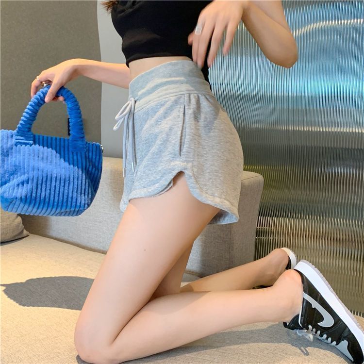 Hevnir - Melange sweatshorts met trekkoord in de taille