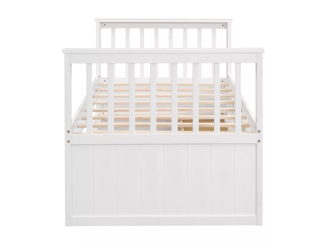 Lit gigogne 90x200cm+90x190cm, lit d'enfant Lit de jour en bois massif et MDF, avec 3 tiroirs, blanc