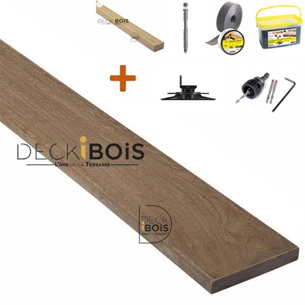 Pack complet 35m² lame de terrasse ipe lx950mm avec lambourde, vis, cale de ventilation, plot pvc et bande bitumineuse