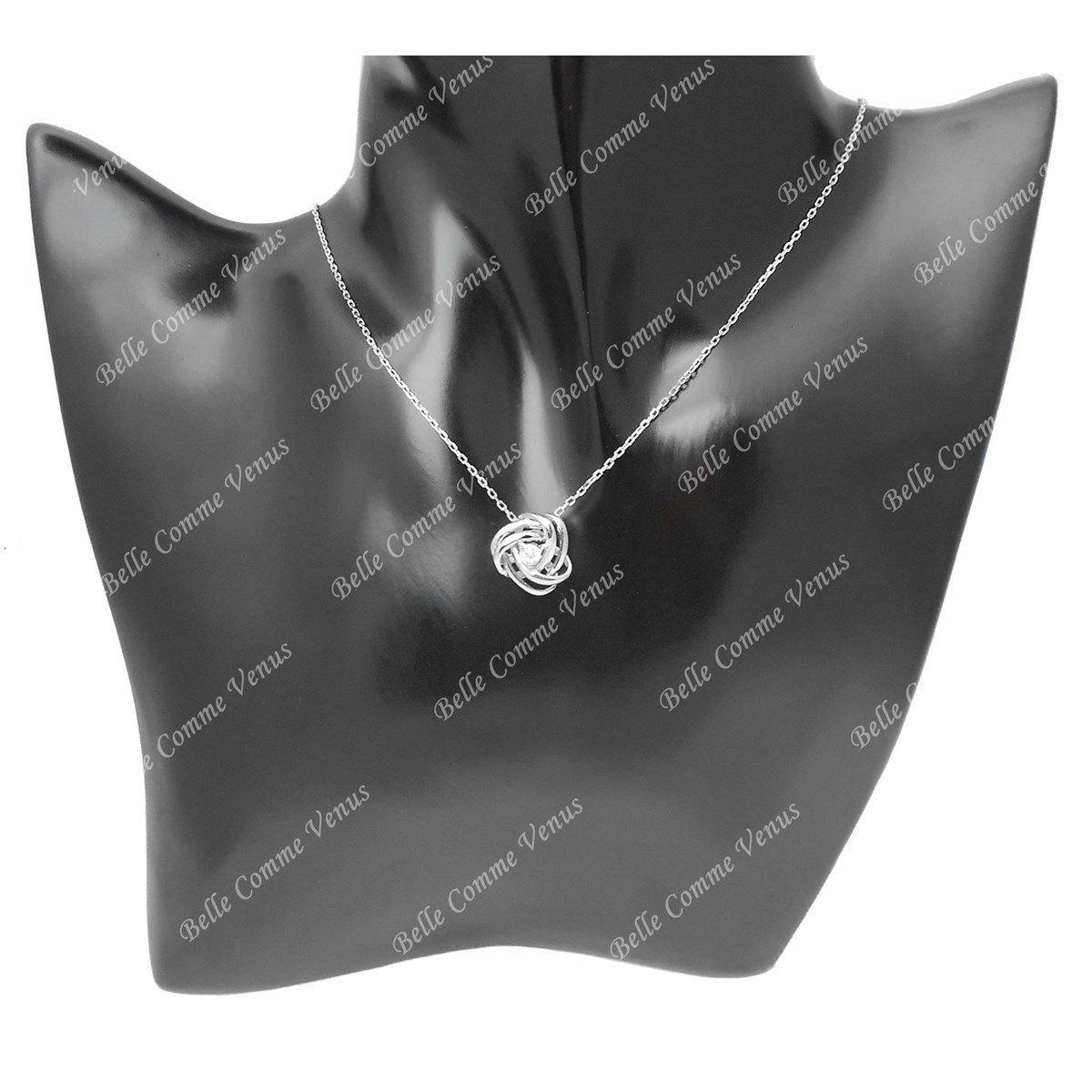 Collier noeud et oxyde de zirconium Argent 925 Rhodié