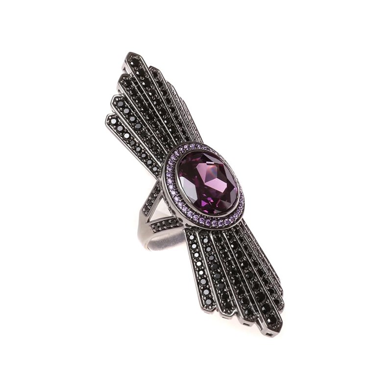 Bague Noire Noeud Papillon Améthyste Argent