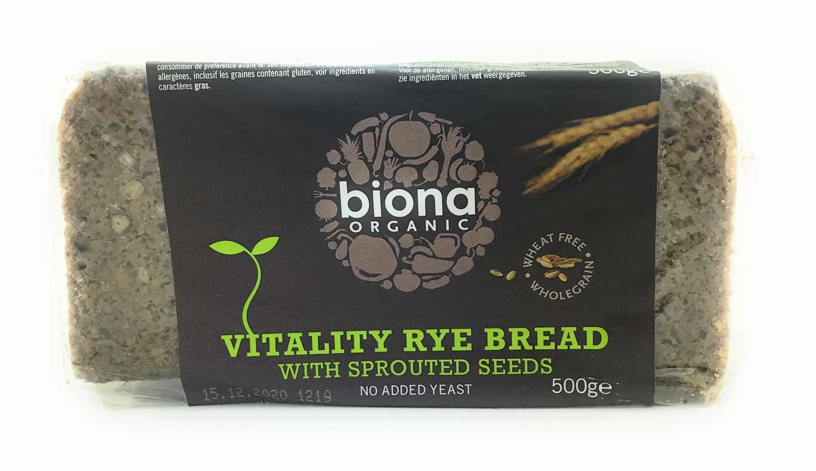 Pão de centeio orgânico Biona Vitality com sementes germinadas 500g