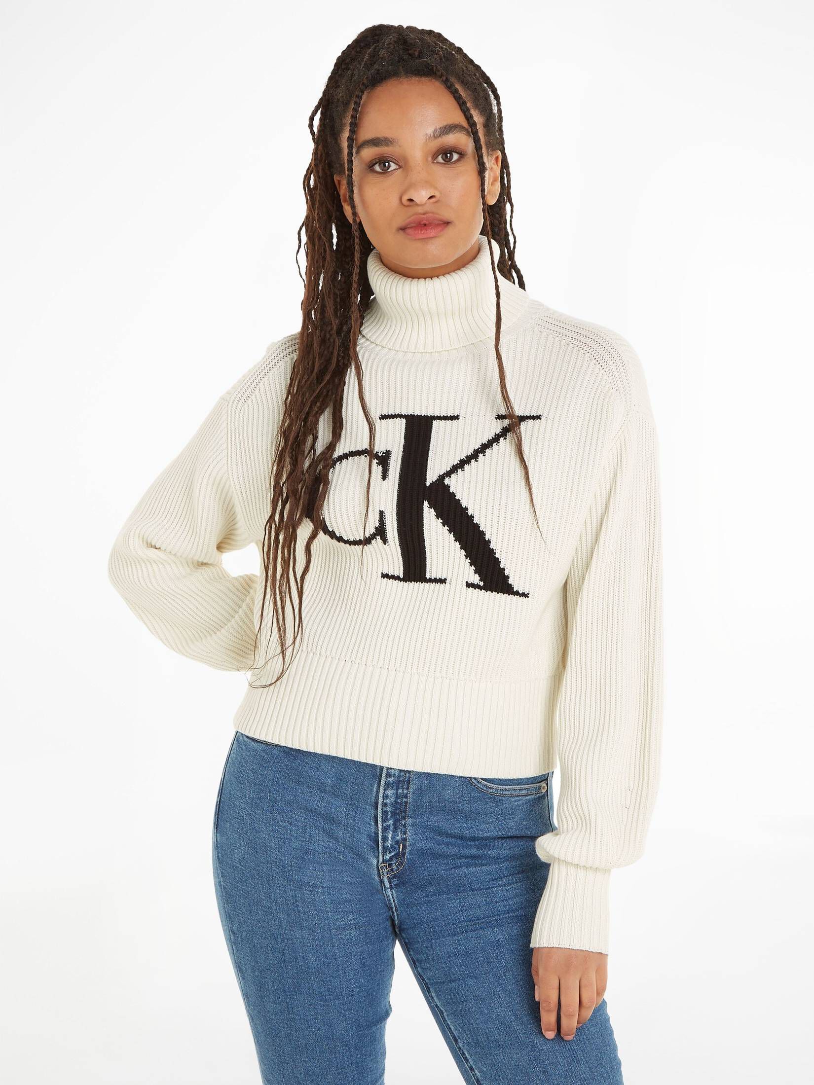 CALVIN KLEIN JEANS| Damen Rollkragenpullover BLOWN UP CK LOOSE SWEATER