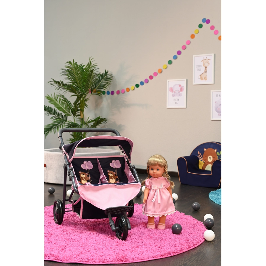 knorr toys® Zwillingspuppenwagen Duo - Navy pink bear blau