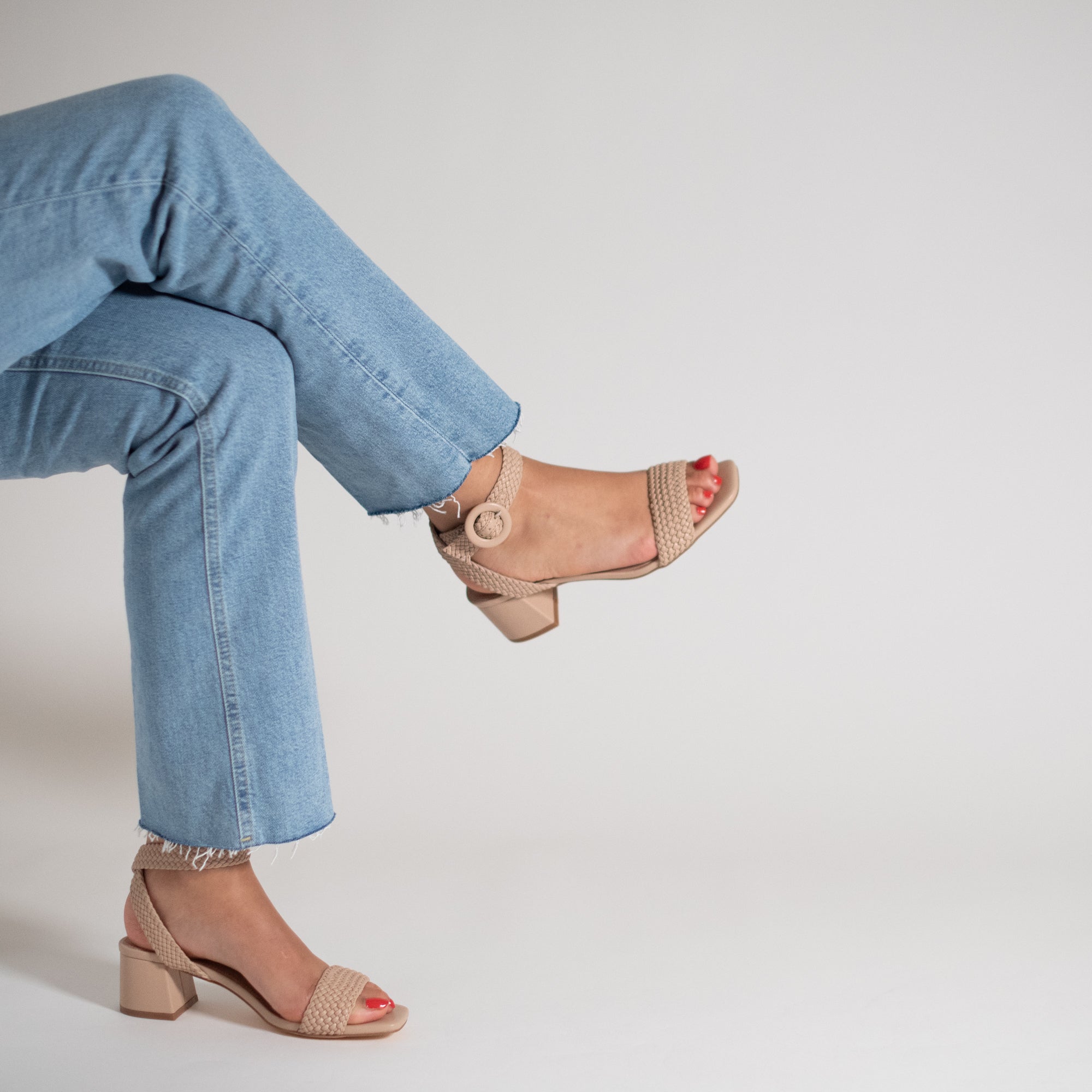 Sandales à talon, Compensées-Sandales à talon tressées Emmeline taupe rosé