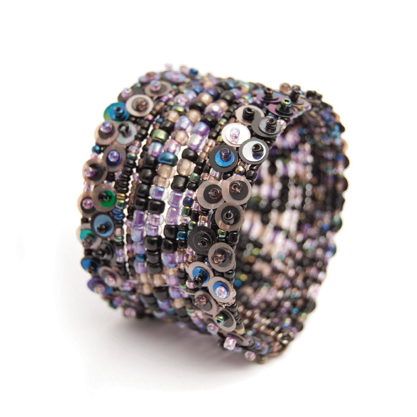 Armreif 'Pailletten und Perlen', lila multicolor, B 4 cm, L 15,5 cm günstig bestellen