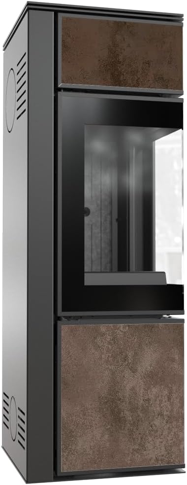 KRATKI Kaminofen aus Stahl TORA/S 8 kW Ø 150 Quarzsinter Oxide Moro schwarz Verkleidung mit Türfeder