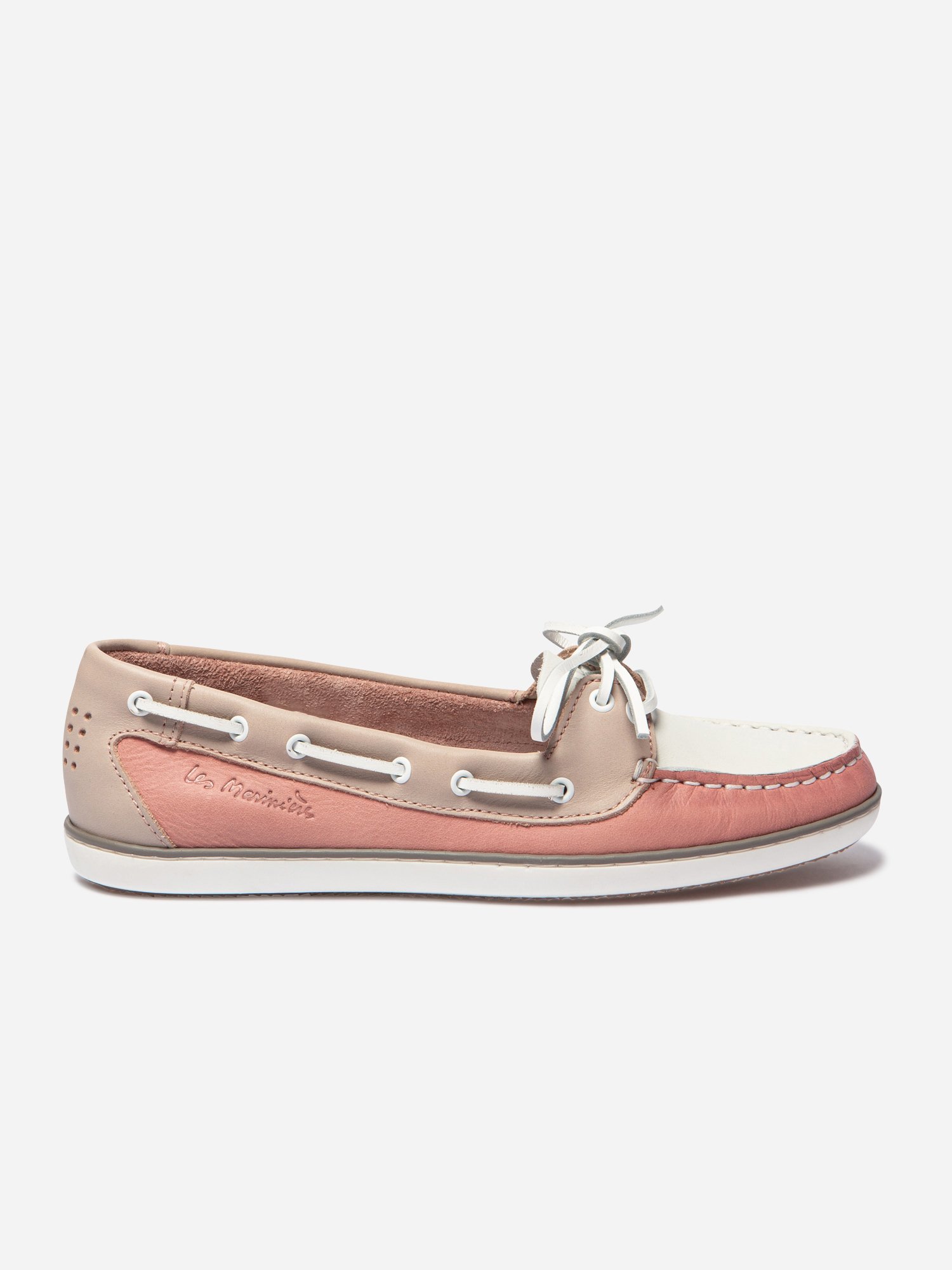 Chaussures Bateau Femme Cuir Pivoine et Blanc