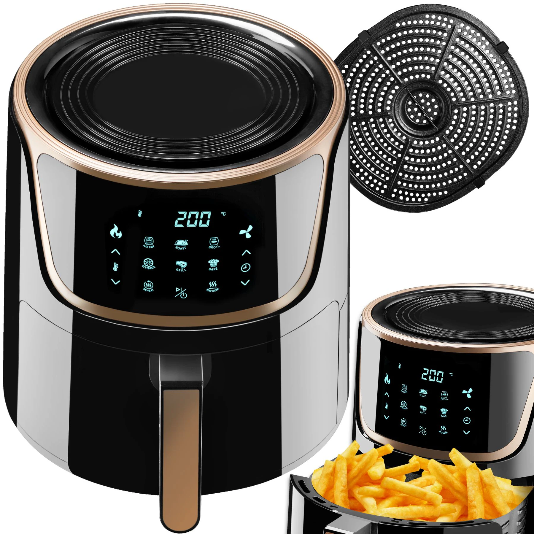 tectake® Heißluftfritteuse, 8,5 l, 1800 W, Timer und Temperatursteuerung, SGS-Zertifikat, inklusive Rezeptheft