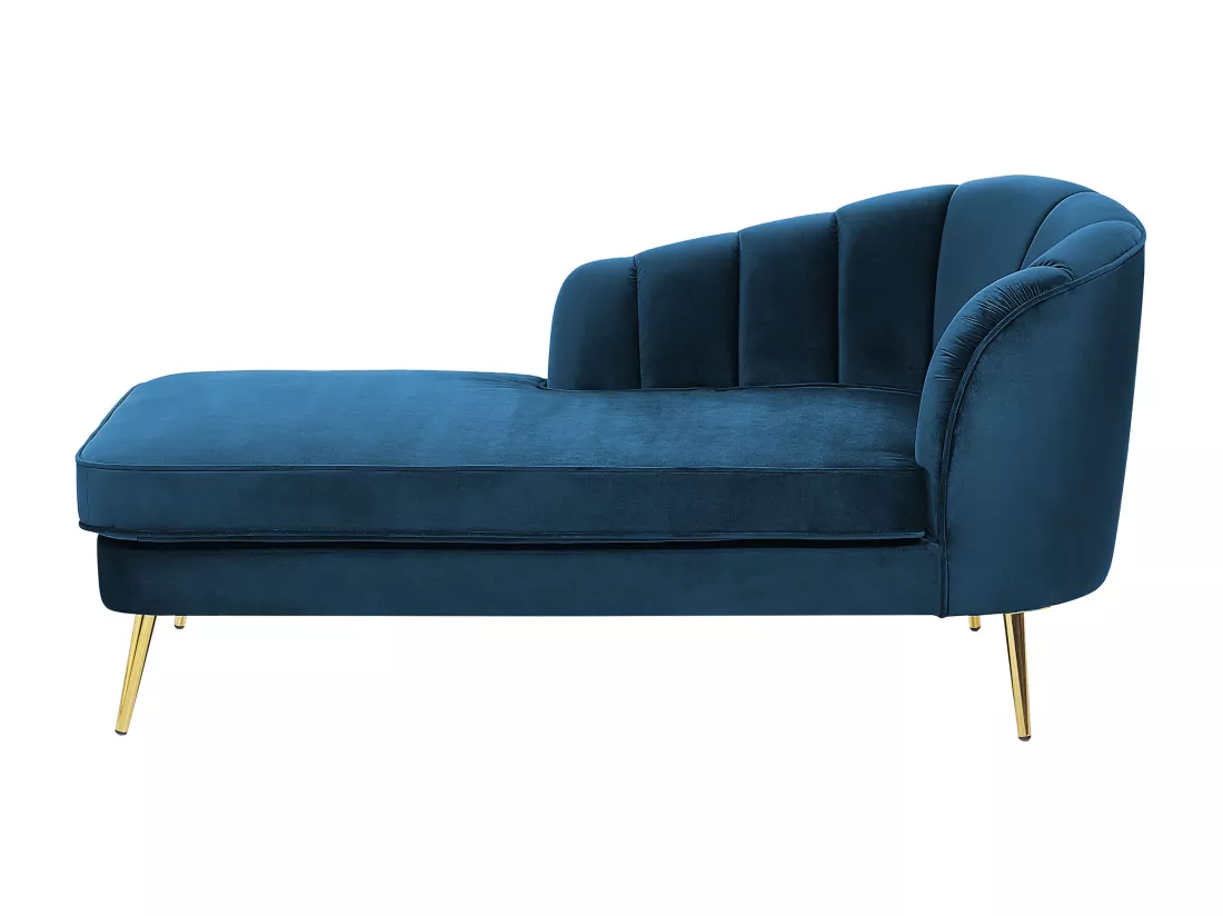 Chaise longue côté droit en velours bleu marine ALLIER