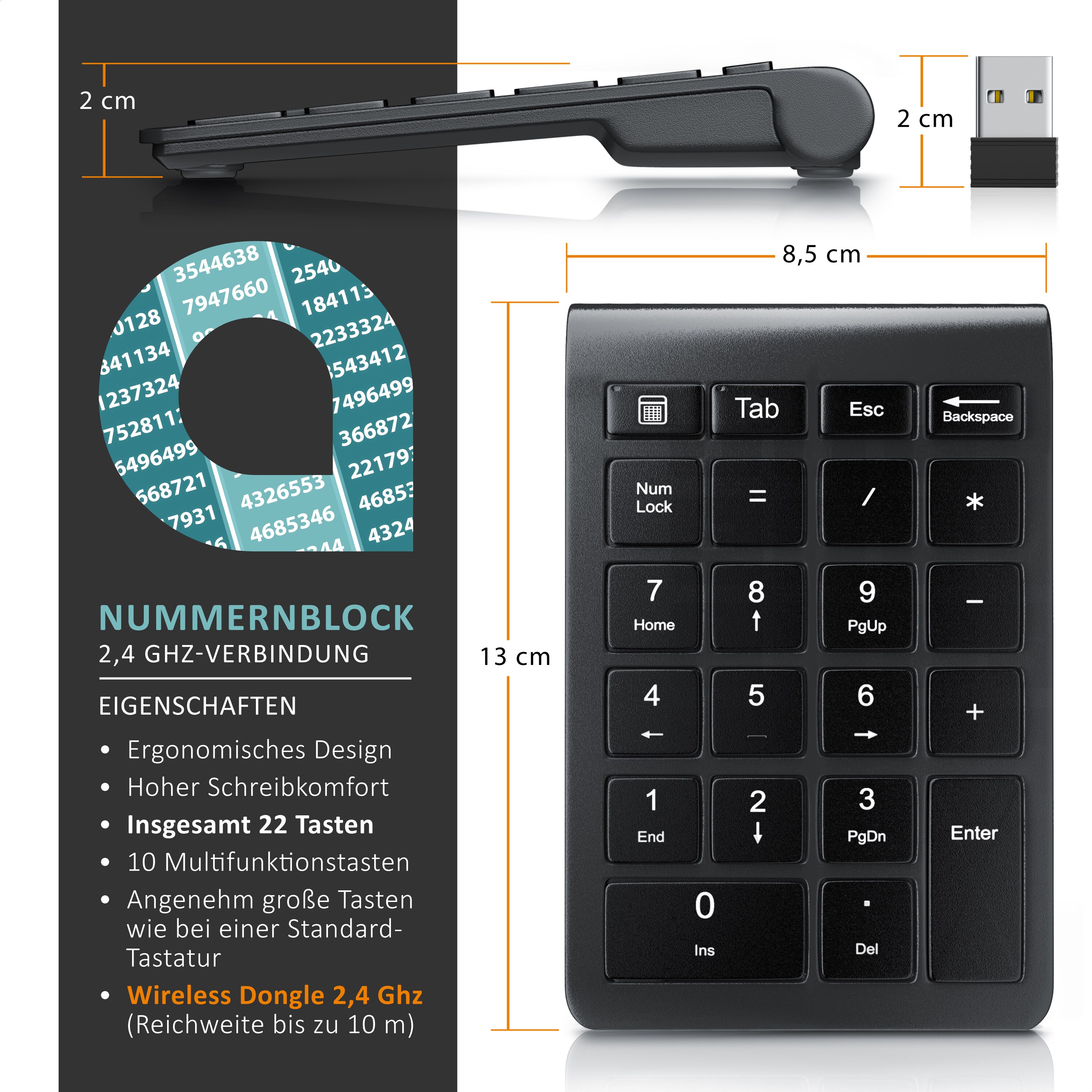 Aplic Bluetooth Numpad - Wireless Ziffernblock mit Multifunktionstasten - Keypad Aluminium - 35 Tasten - Bluetooth 3.0 - Kabellos