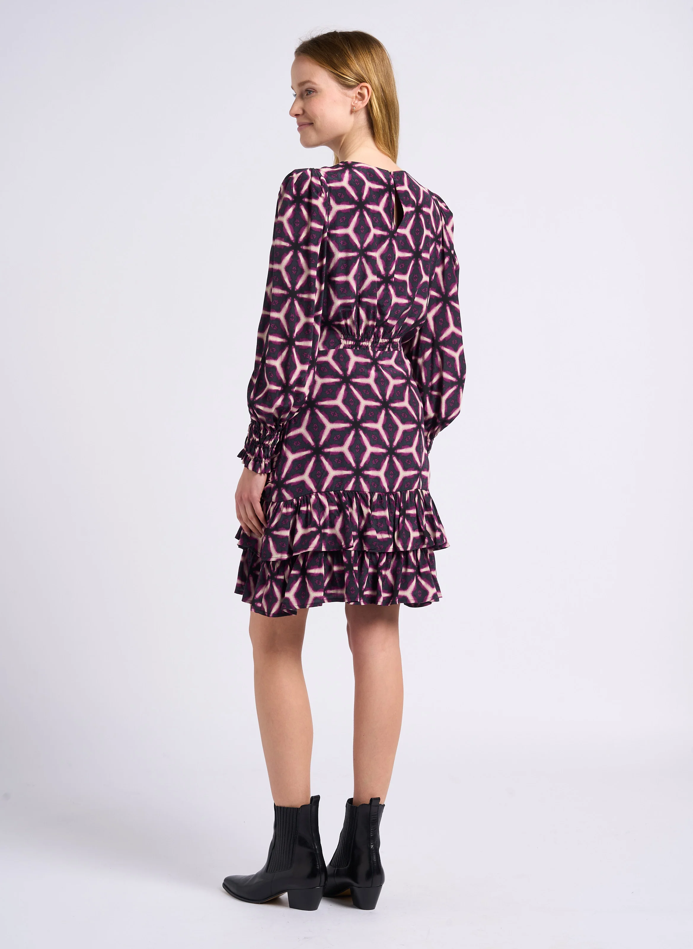 CHAMA - Robe courte col rond imprimée | Violet