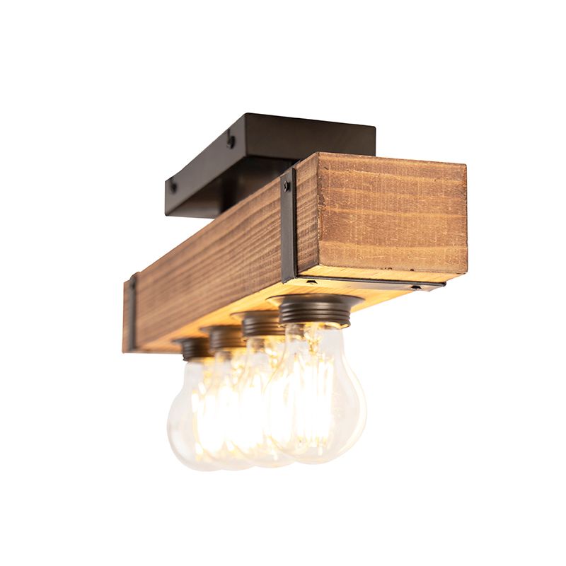 Smart industriële plafondlamp hout met staal incl. 4 wifi A60 - Reena