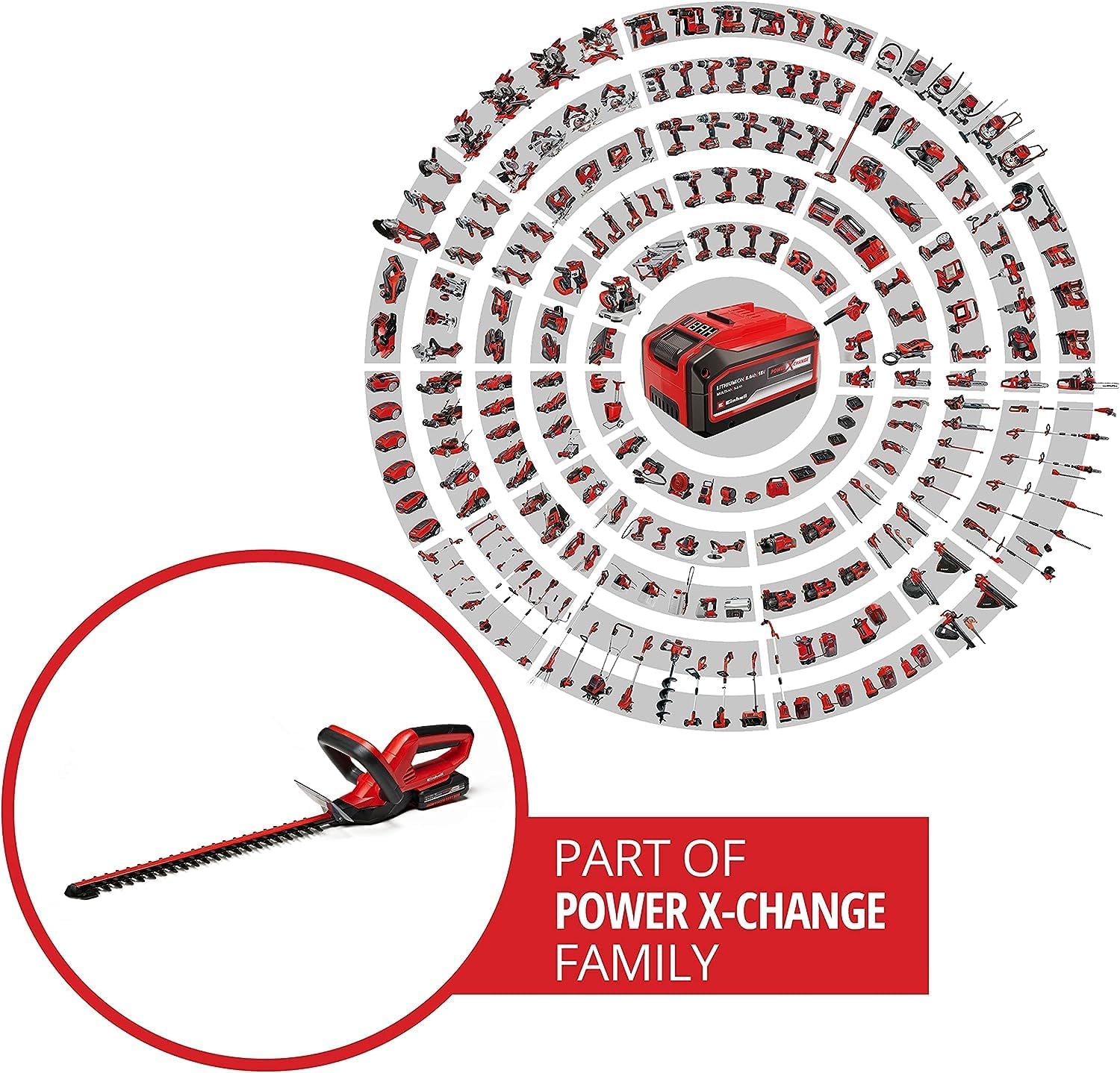 Einhell Akku Heckenschere GC-CH 1846 Li Kit Power X-Change (18 V, 46 cm Schnittlänge, 15 mm Zahnabstand, ergonomischer Griff, inkl. 2,0 Ah Akku und Ladegerät)