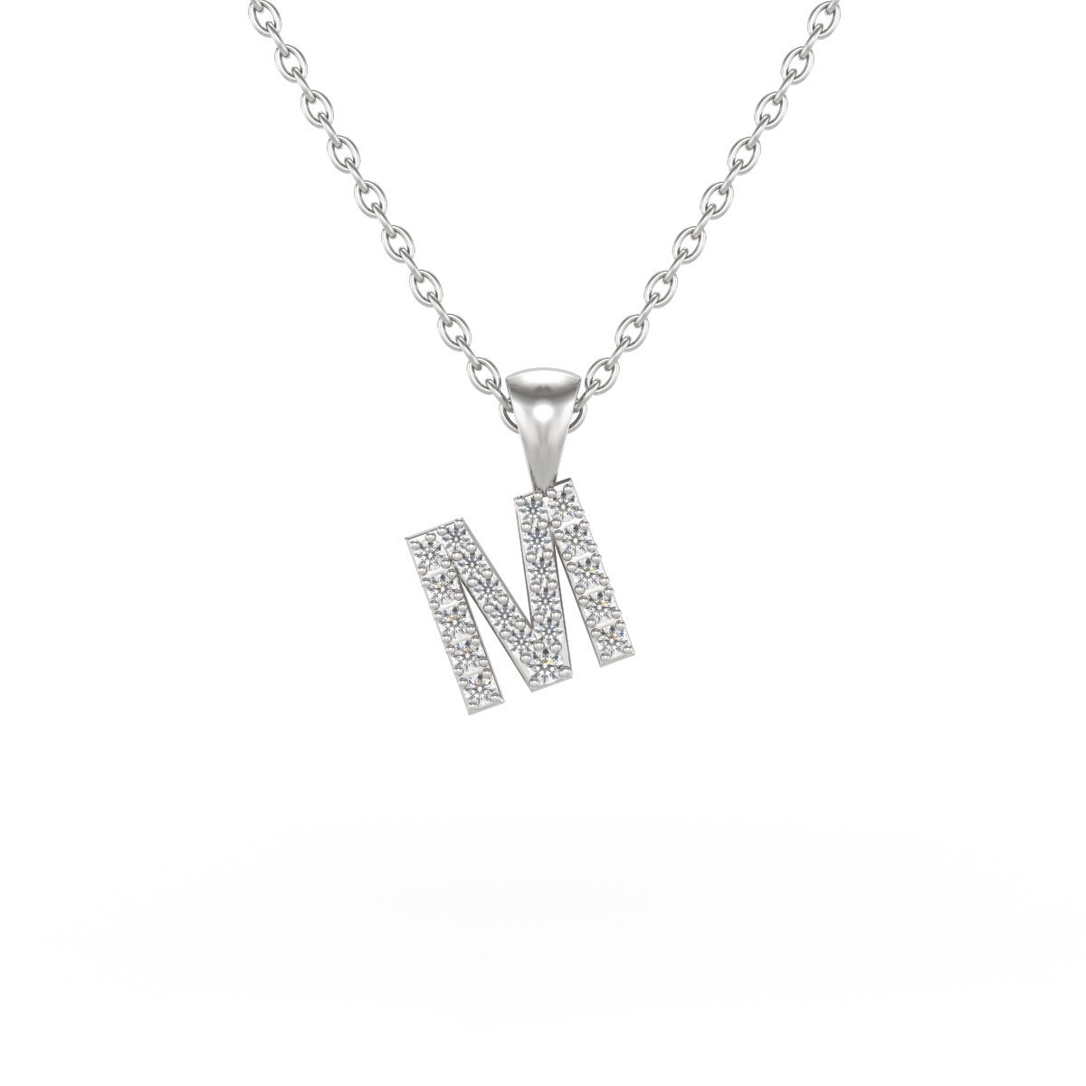 Collier Pendentif ADEN Lettre M Diamant Chaine Argent 925 incluse 0.72grs