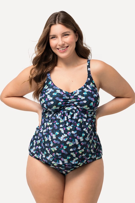 Bellieva-Tankini, Zweiteiler, Blumenmuster, Raffung, verstellbare Träger