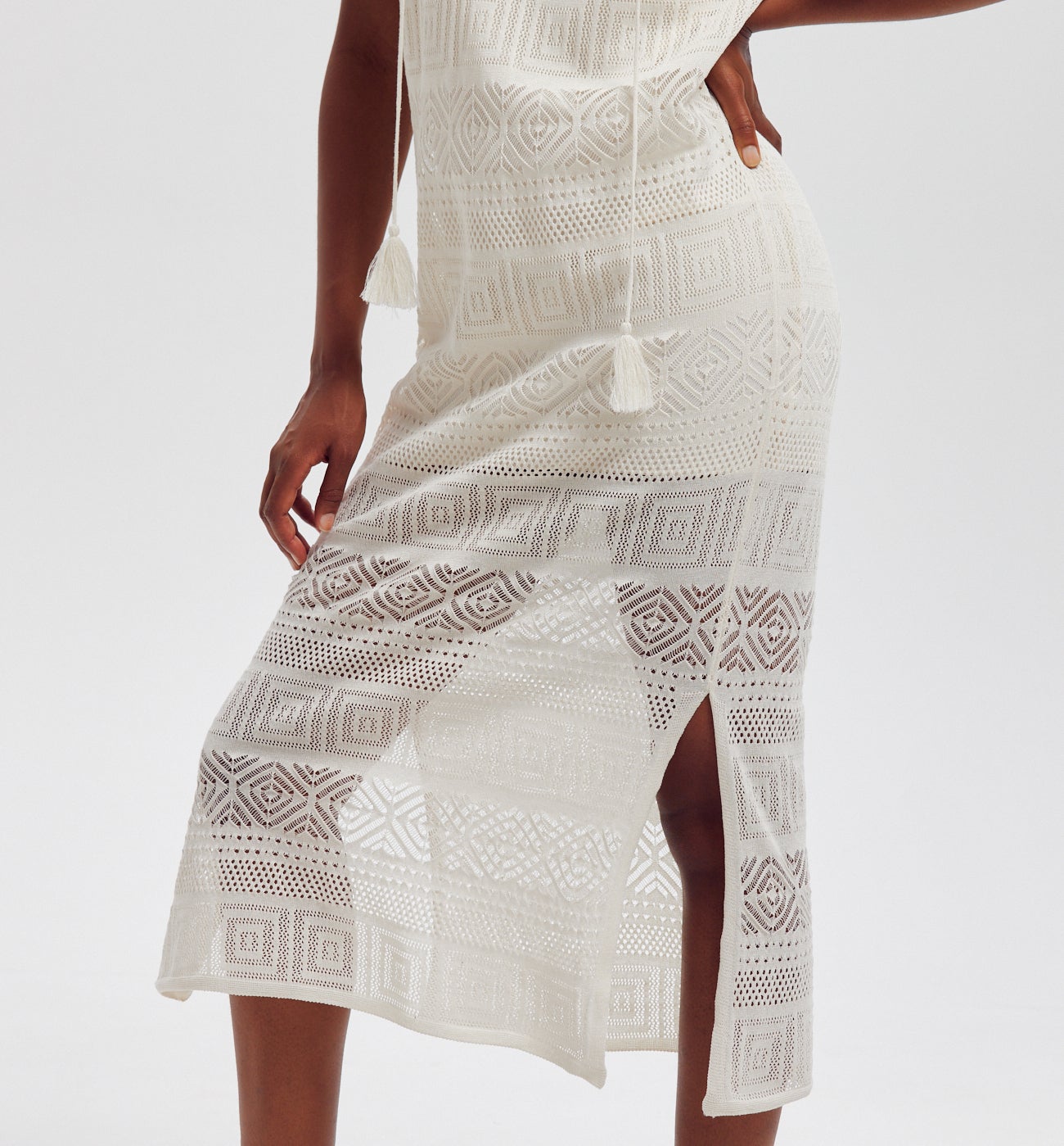Robe en maille dentelle Femme - Ecru