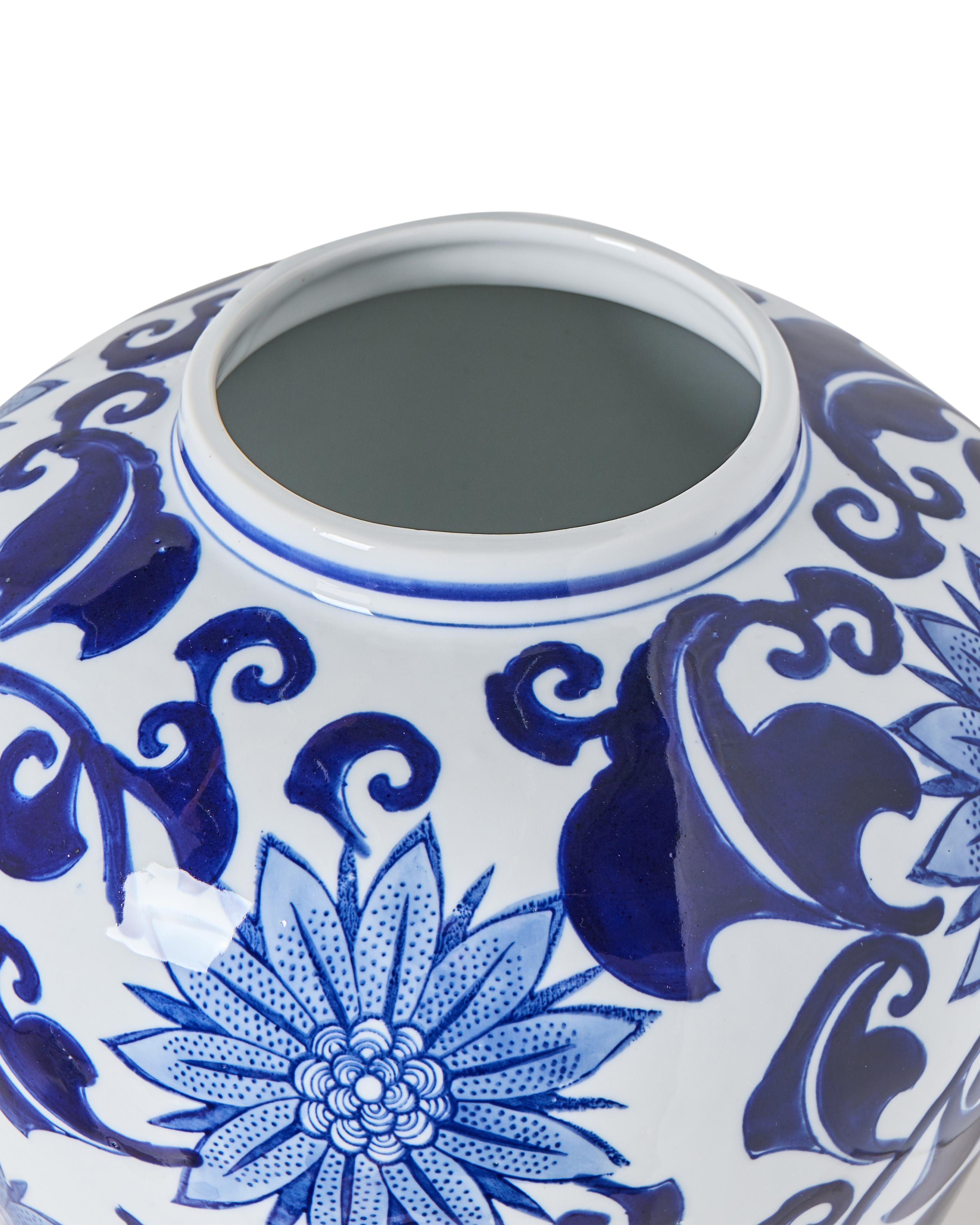 Bloemenvaas GIRONA Porselein 35 cm Wit/blauw