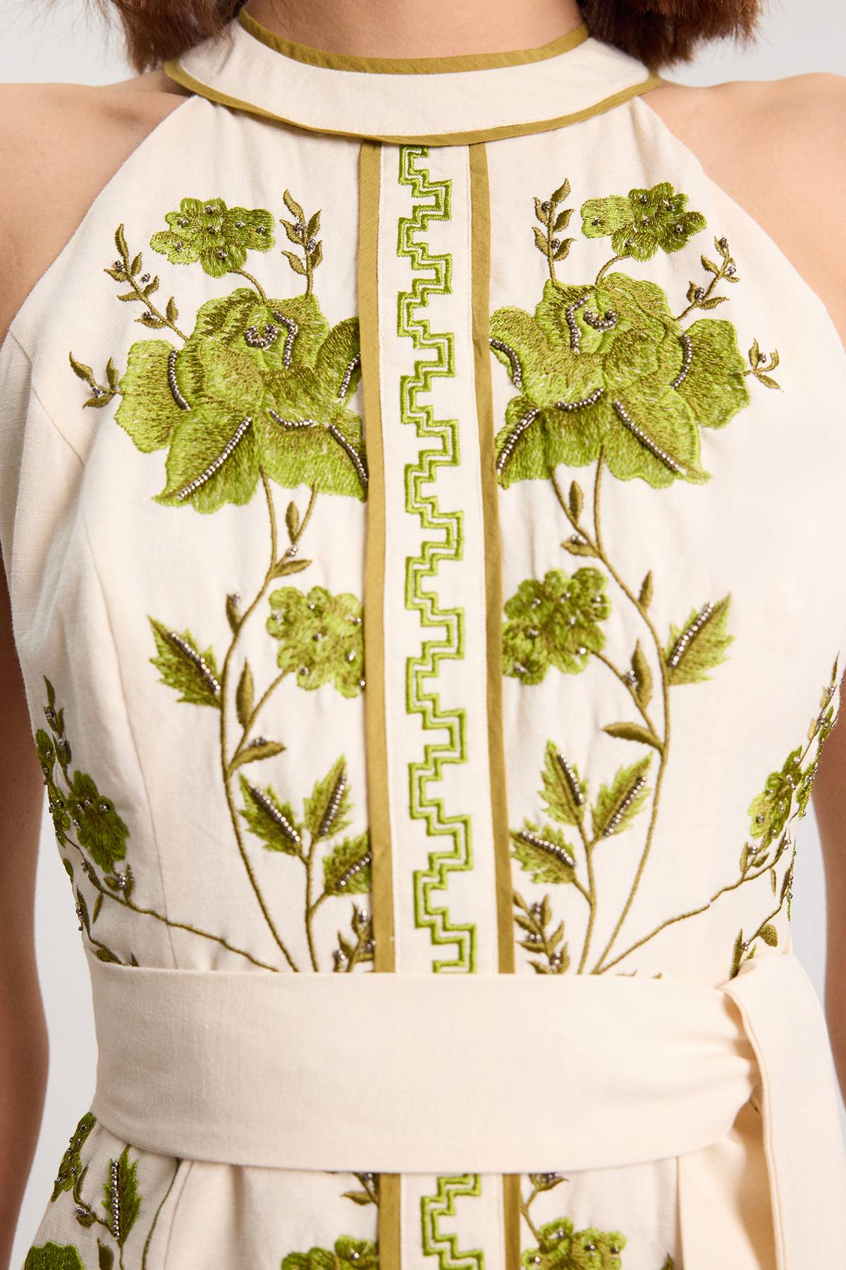KarenMillen Robe Longue En Sergé De Coton Tissé Brodée De Petites Roses