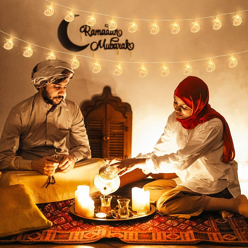 (3m) 20 LED's Ramadan Deko Lichterkette Halbmond / Moschee Eid Mubarak Beleuchtung (Batteriebetrieben) - Warmweiss
