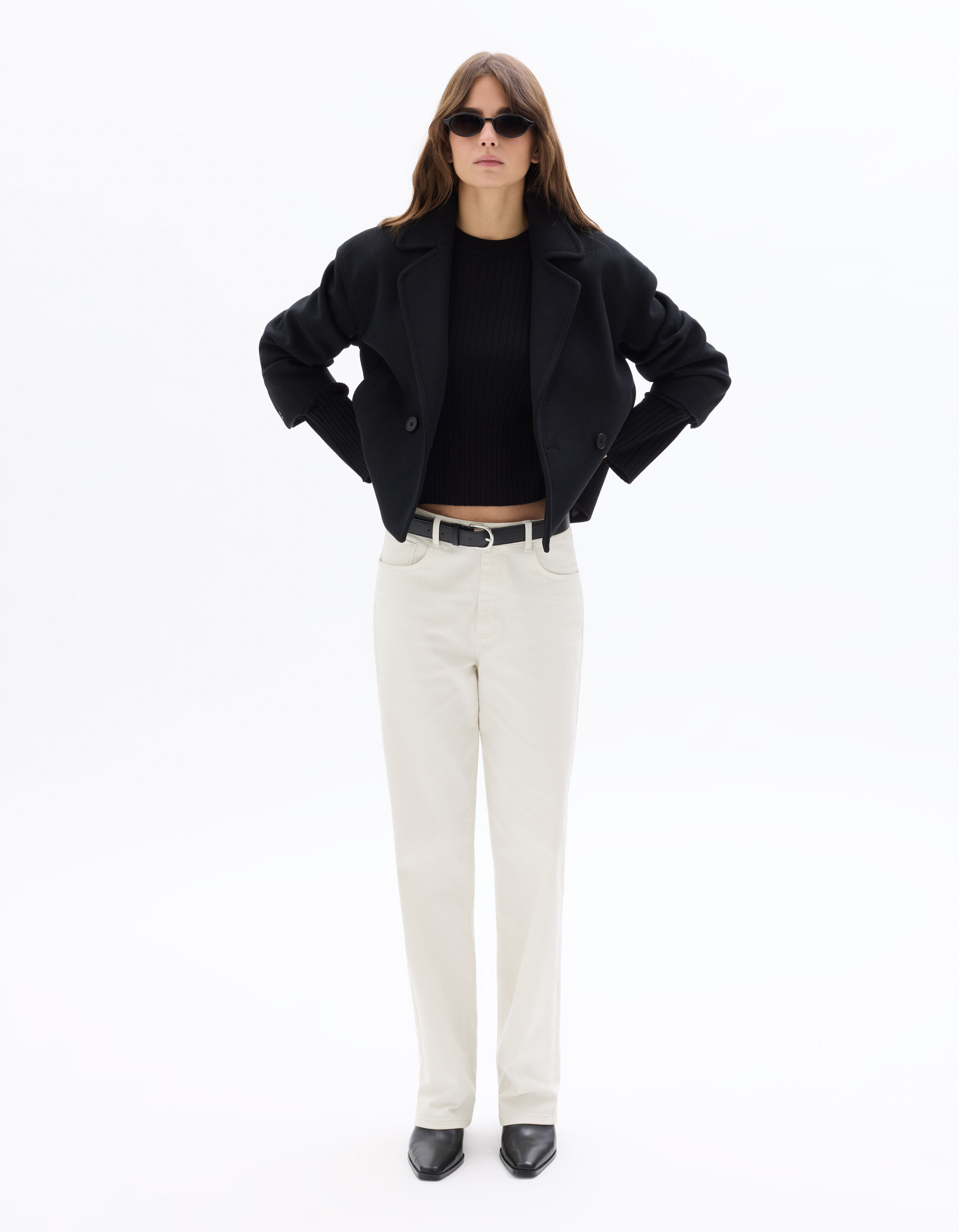 Manteau court en laine mélangée - noir