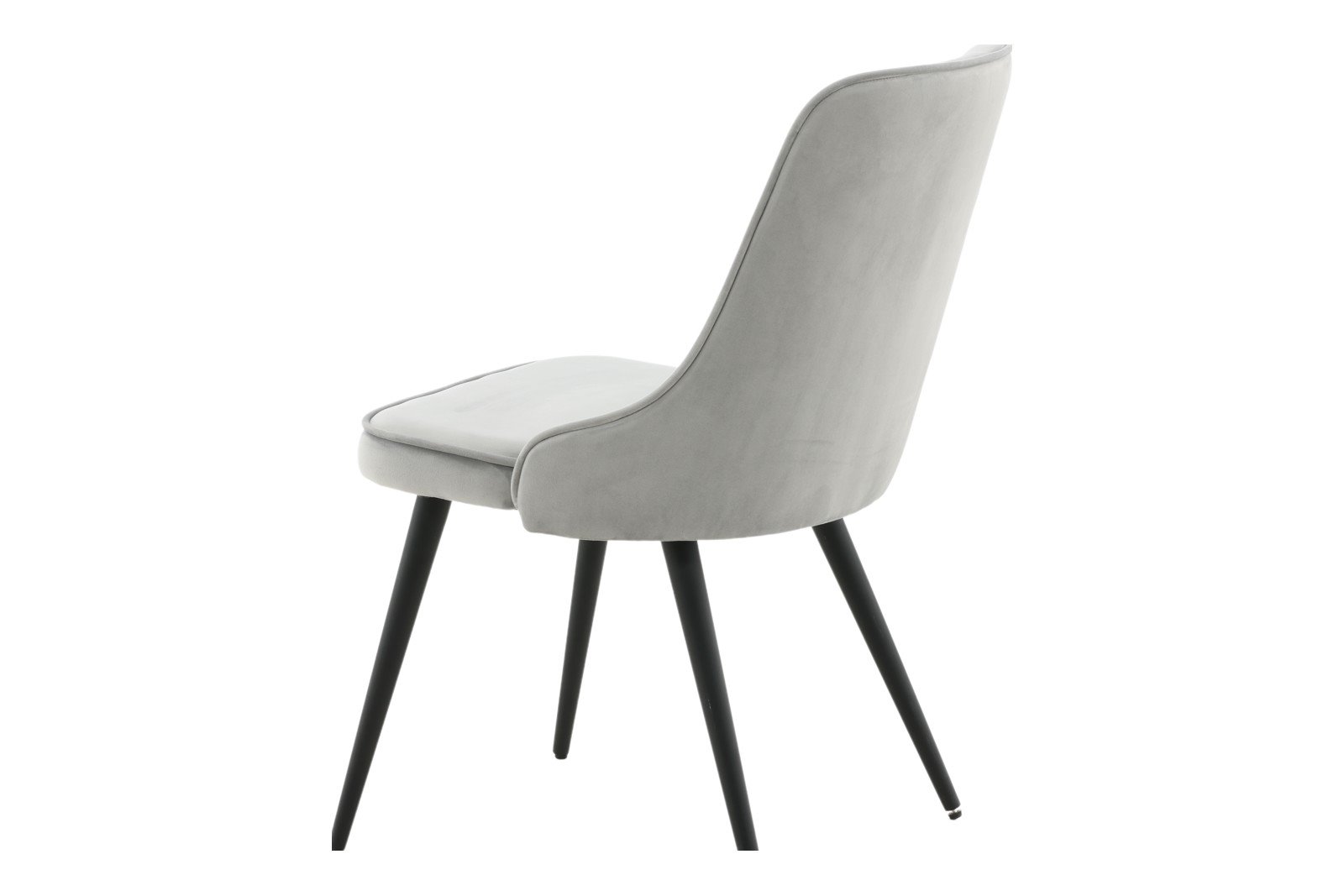 Velvet Deluxe Spisestol. Sett av 2. Sett av 2. Grå fløyelsstoff med knapper og sortlakkerte ben.