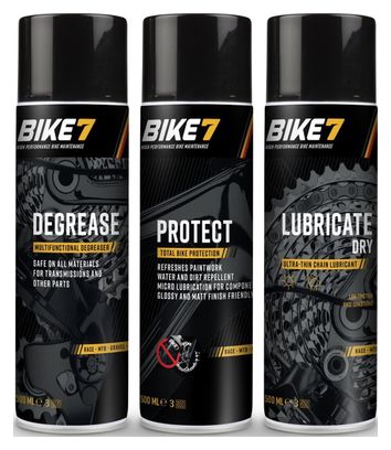 Kit d'entretien vélo Degrease 500 ml   Protect 500ml   Lubricate Dry 500ml