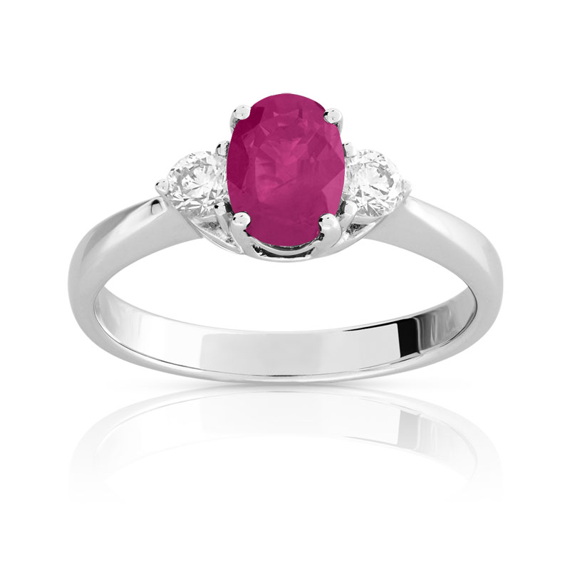 Bague or 750 blanc rubis et diamant