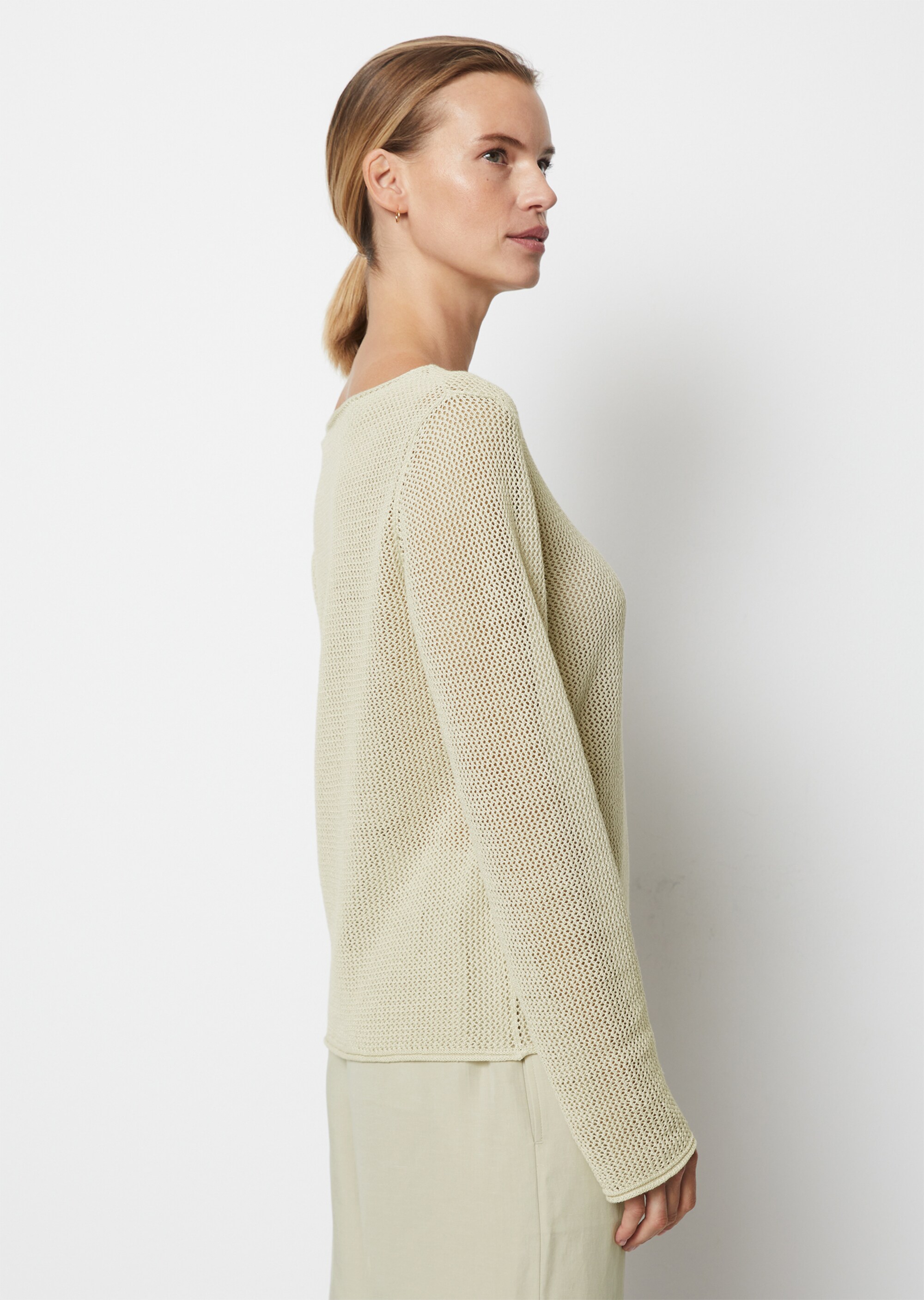 Netzpullover regularaus Leinen-Baumwolle-Mix