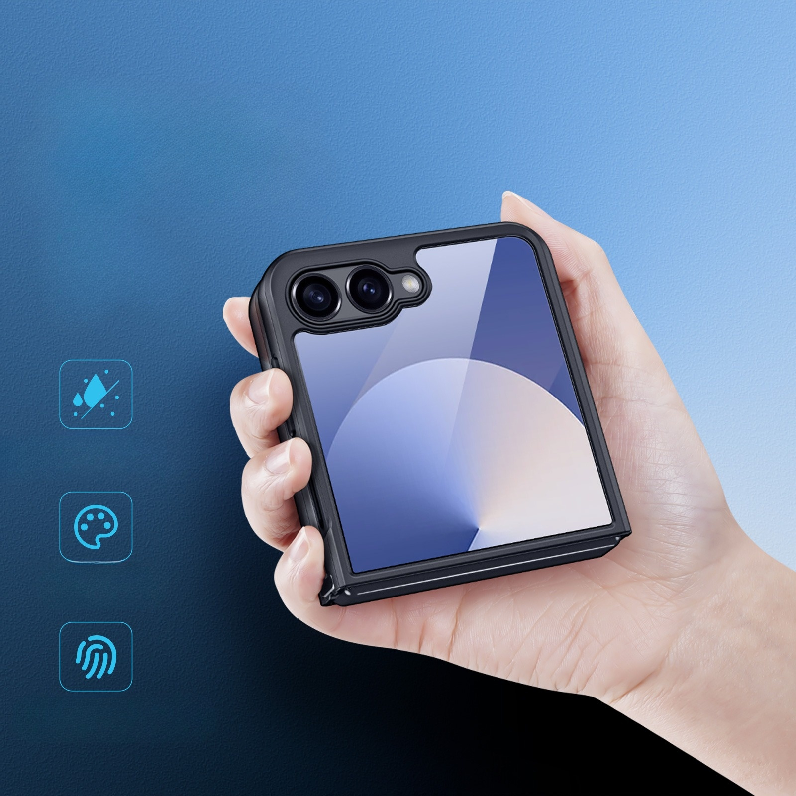 Samsung Galaxy Z Flip7 Hybrid Hardcase Hülle TPU Bumper   Kunststoff Rückseite mit Kameraschutz - Schwarz / Transparent