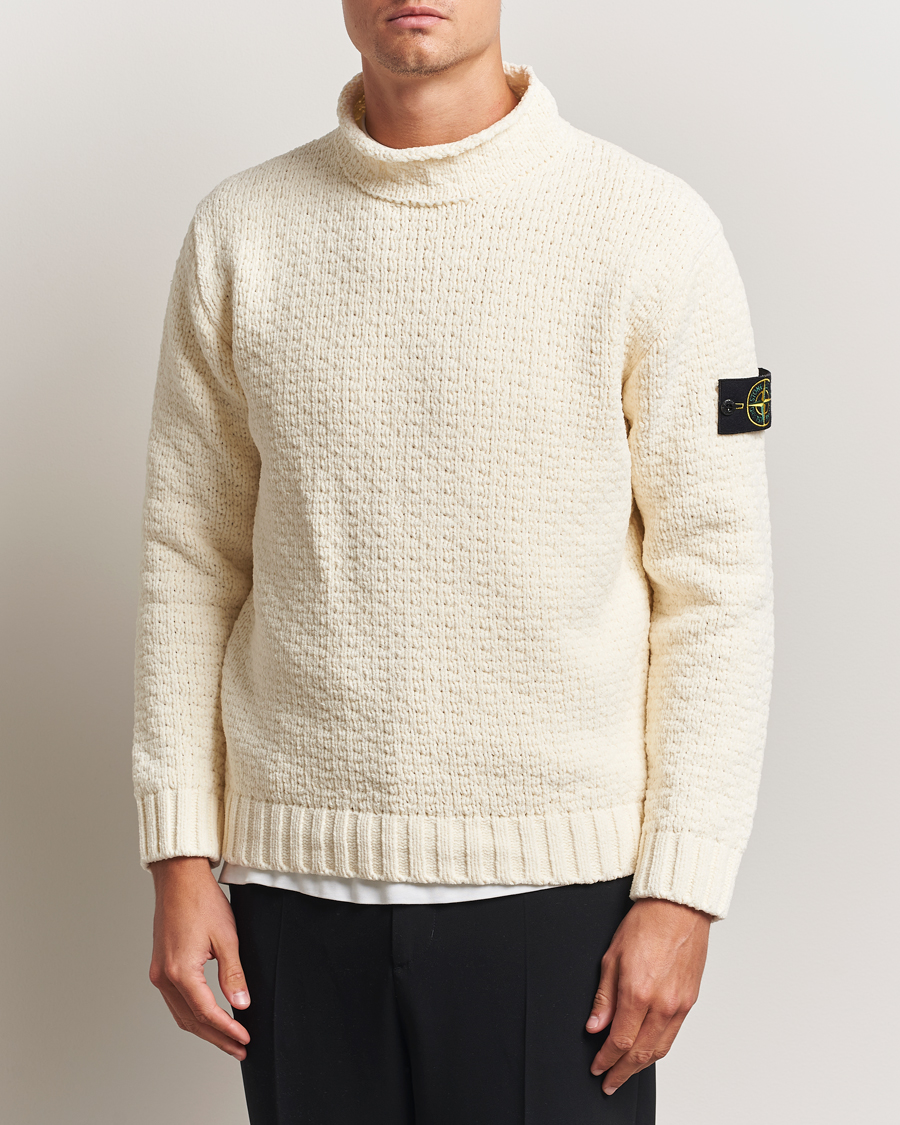 Stone Island Cotton Chenille Knitted Mock Neck Ivory