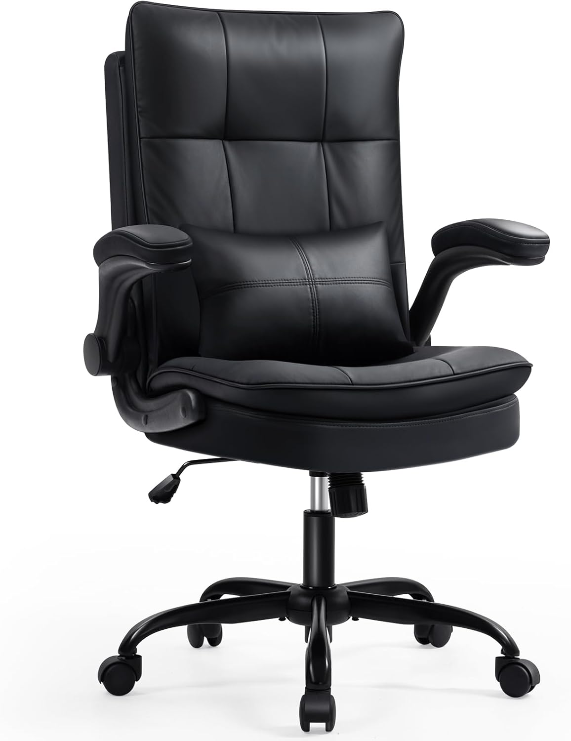 Bürostuhl Ergonomisch [TESTSIEGER] Schreibtischstuhl | Kratzfeste Leder & Hohe Rückenlehne | Höhenverstellbar & Wippfunktion | Chefsessel 150 Kg | Drehstuhl Mit Rollen | PC Stuhl Schwarz