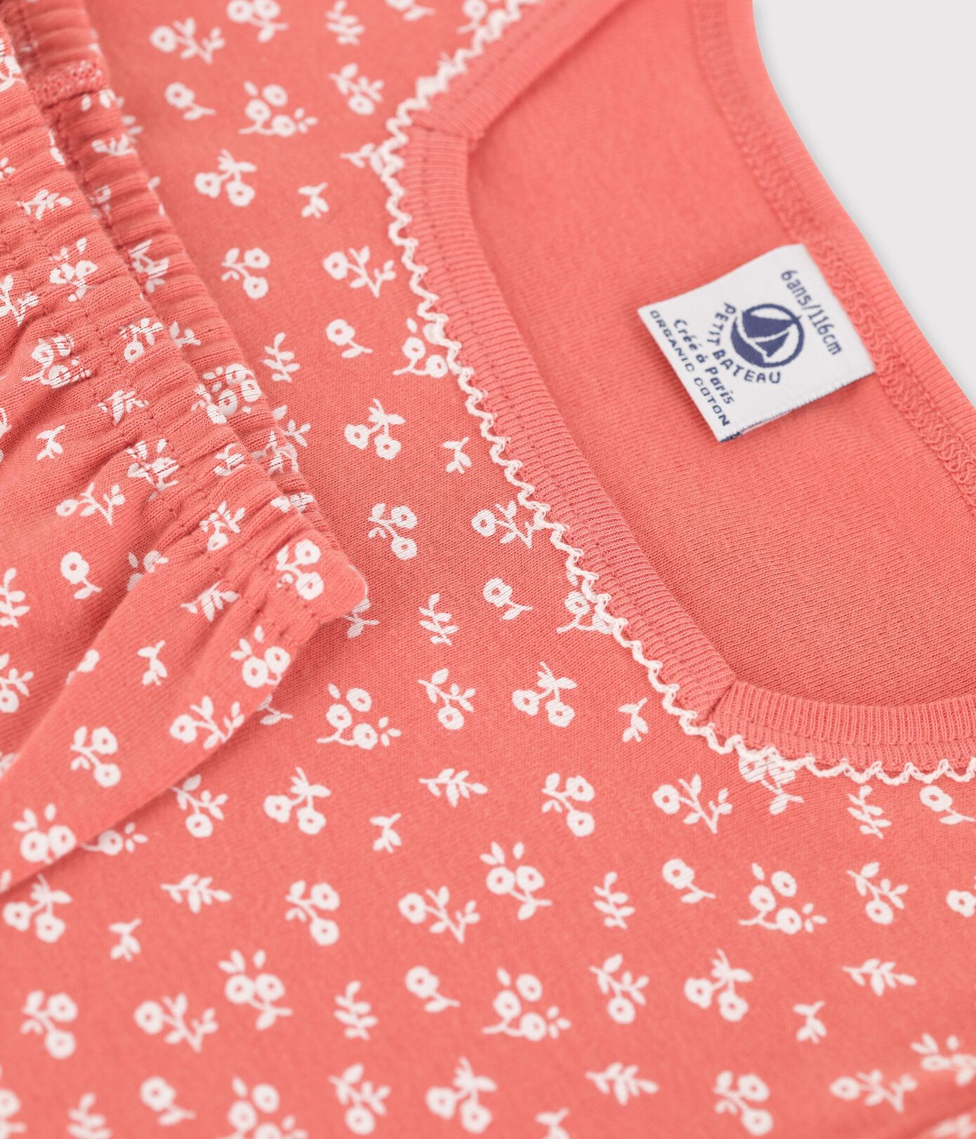 Pyjama manches courtes fleurs petite fille en coton biologique