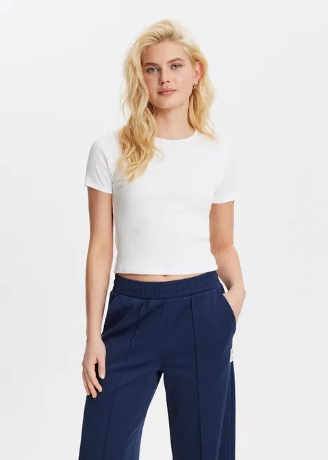 T-shirt met rib structuur wit (WIT)
