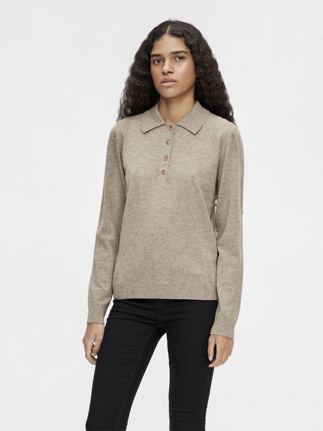 Object OBJTHESS L/S POLO SHIRT NOOS Fossil/melange