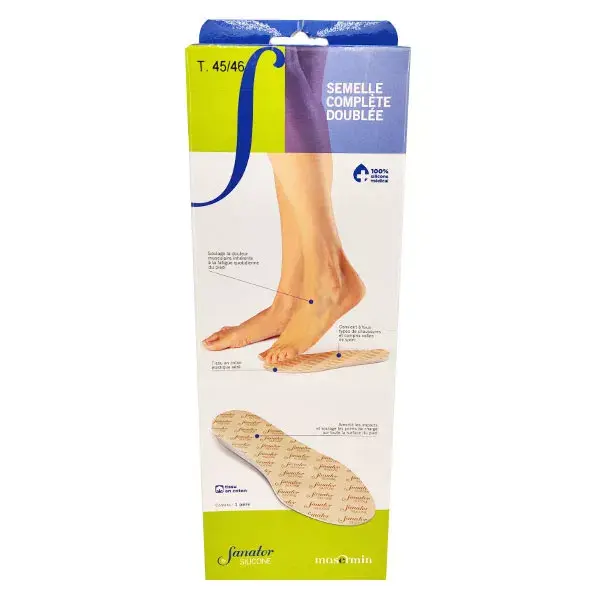 Palmilha Sanator de silicone totalmente forrada, tamanho 45-46, 1 par