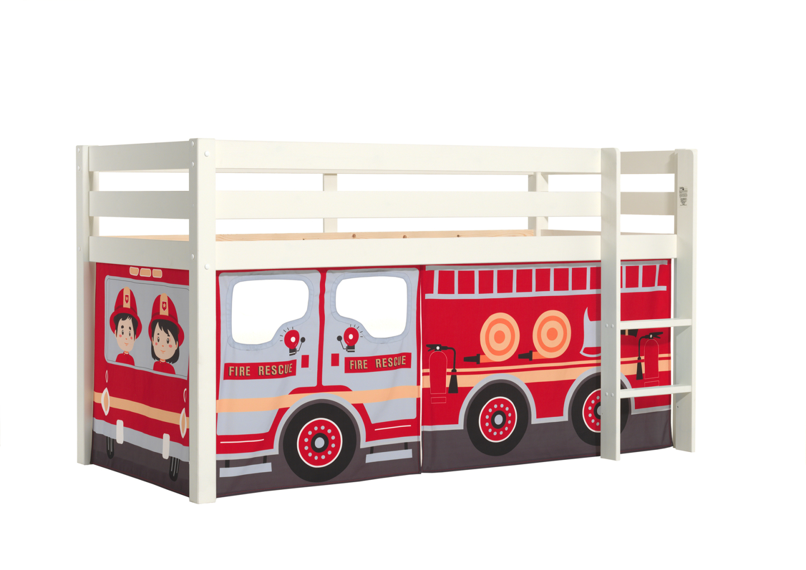Halbhochbett PINO - FIRE RESCUE - Kiefer weiß Massivholz - 90x200 cm