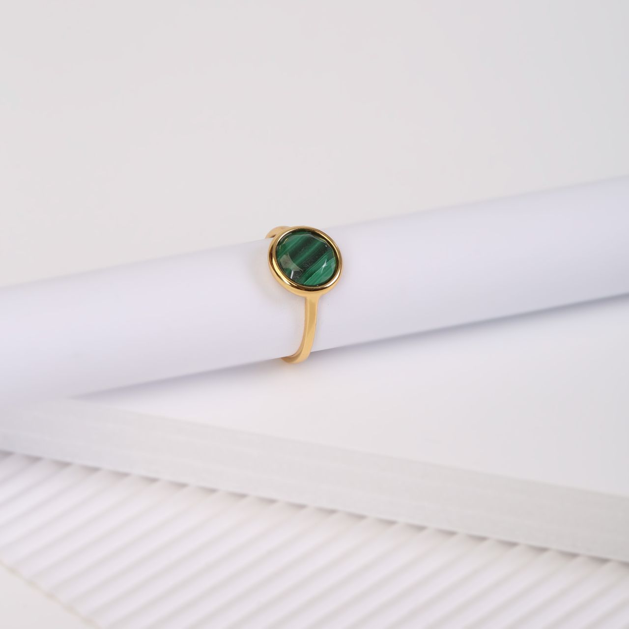 Zilveren ring gold Gemstone malachite