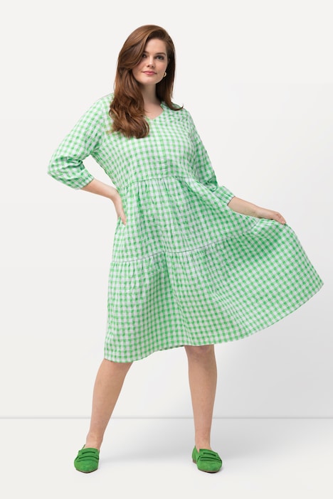Tunika-Midikleid, Bubble-Qualität, V-Ausschnitt, 3/4-Arm
