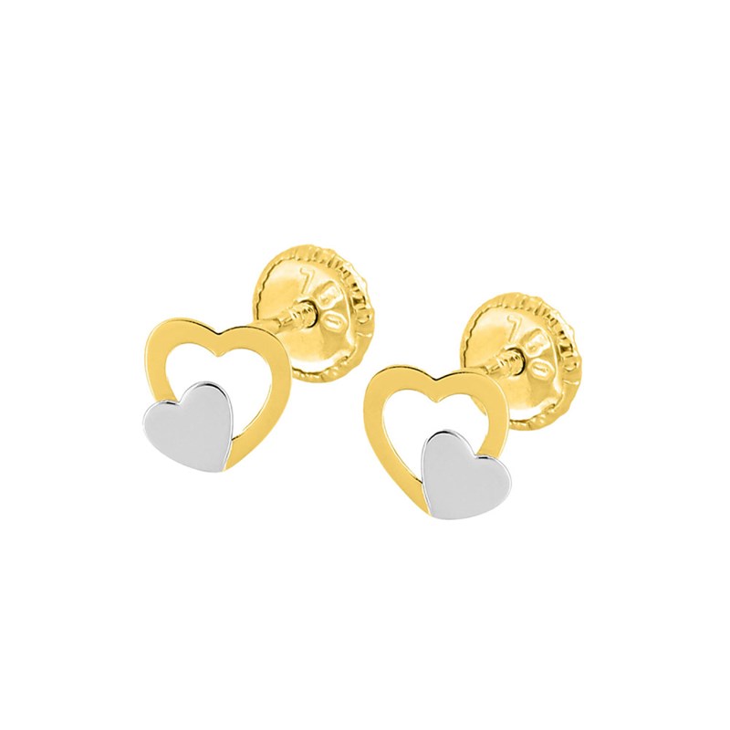 Boucles d'oreilles bicolores enfant - Or 9 Carats - Coeur