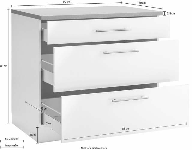 wiho Küchen Unterschrank »Cali« 90 cm breit, mit 2 grossen Auszügen