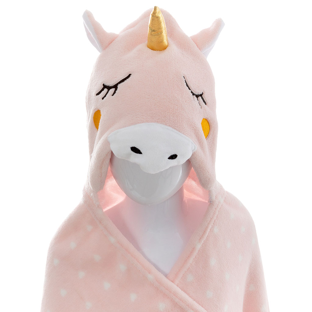 Plaid avec capuche licorne polyester rose 100x140cm