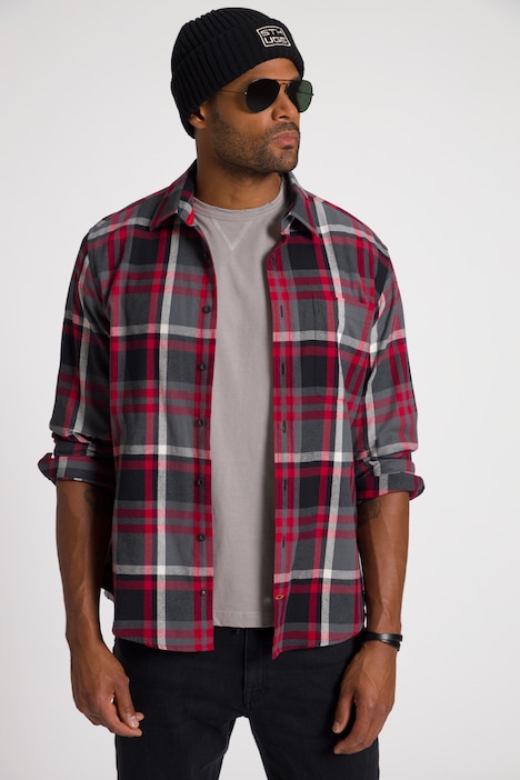 STHUGE Karohemd, Langarm, Flanell, Modern Fit, Kentkragen, Rücken Print, bis 8 XL