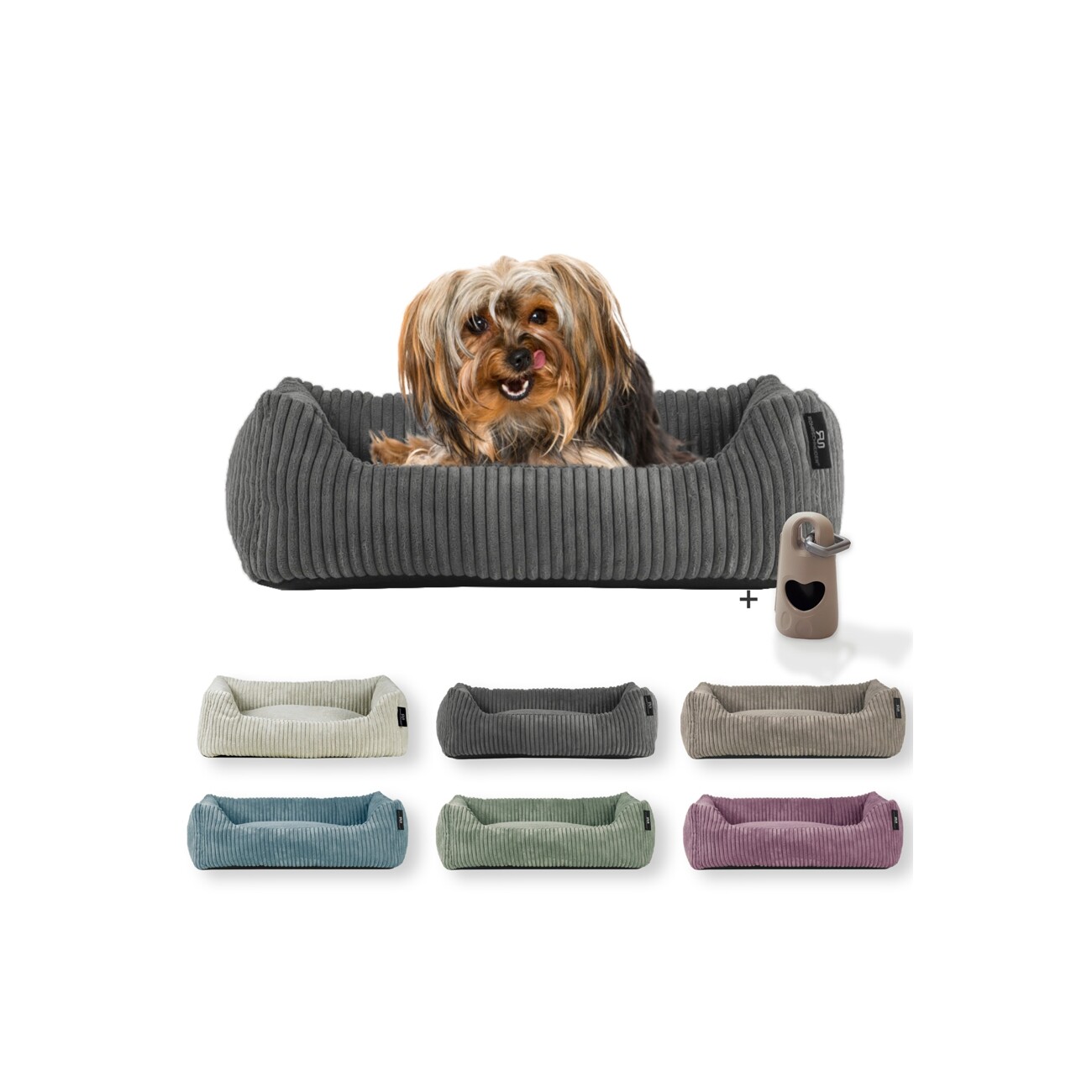 Rohrschneider ® Hundebett waschbar für kleine Hunde mit Hundekissen Cord (ca. 55x42 cm) inkl. Gassibeutel
