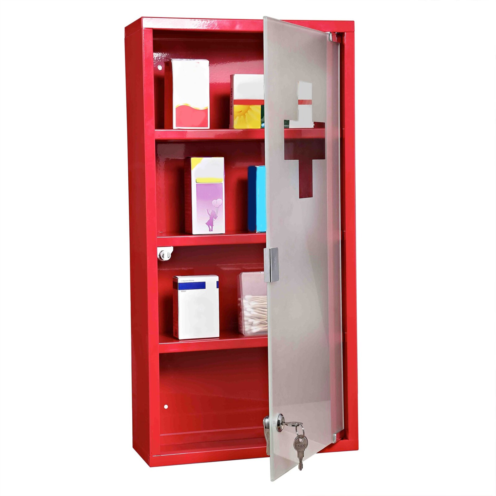 HOMCOM Medizinschrank zum Abschließen rot 30 x 12 x 60 cm (LxBxH)