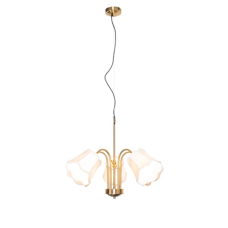 Klassieke hanglamp messing met witte lampenkap 5-lichts - Nona