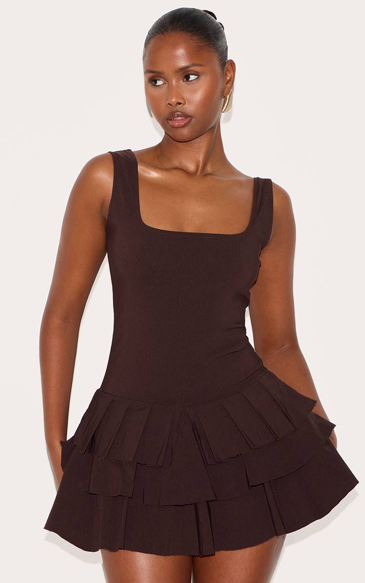 Chocolat Combi-short Jupe-short Plissée En Tissu Extensible