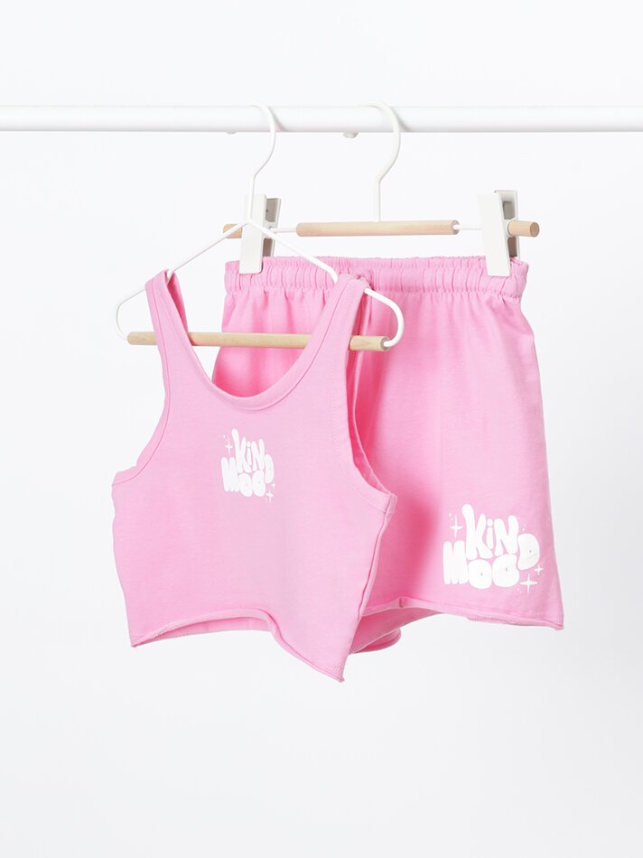Conjunto de top e shorts com estampa - Rosa Médio
