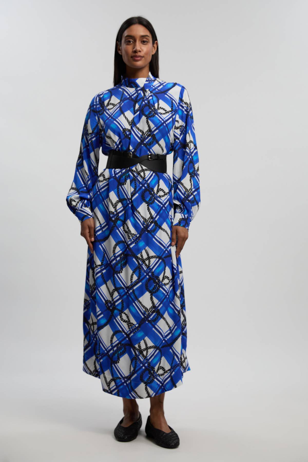 KarenMillen Robe Longue En Crêpe De Viscose À Imprimé Cordage Avec Manches Bouffantes Et Ceinture En SYNTHÉTIQUE
