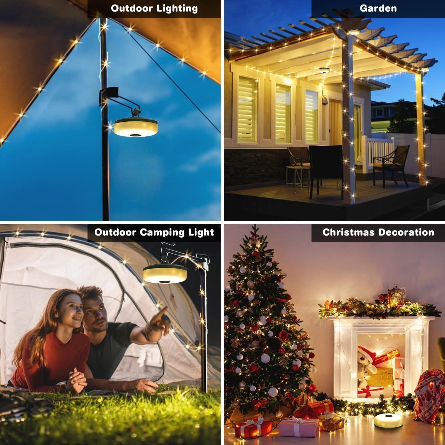 (10m) 2in1 Mini LED Outdoor Lampe USB Lichterkette Tragbare Gartenleuchte Kabelrolle mit 5 Modi IP44 - Warmweiss / RGB